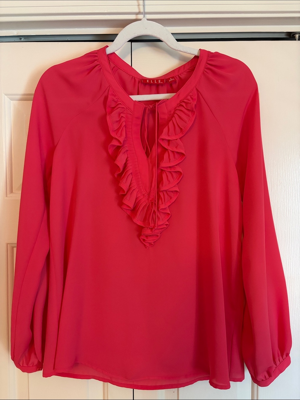 Elle Ruffle V-Neck Blouse - Pink
